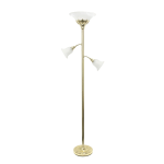 Lalia Home Torchiere Floor Lamp With 2 Reading Lights, 71inH, Gold/White