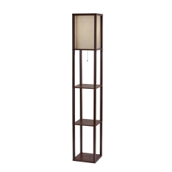 Adesso Wright Shelf Lamp, 63inH, Natural Shade/Walnut Base