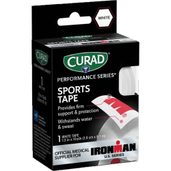 CURAD IRONMAN Performance Series Sports Tape, 1-1/2in x 10 Yd, White/Red, Pack Of 24 Rolls