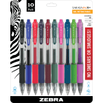 Zebra Pen SARASA Retractable Gel Pens, Pack Of 10, Medium Point, 0.7 mm, Clear Barrel, Assorted Ink Colors