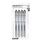 uni-ball Vision Elite Liquid Ink Rollerball Pens, Bold Point, 0.8 mm, White Barrel, Black Ink, Pack Of 4