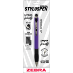 Zebra Pen STYLUSPEN Retractable Stylus Pen With Grip, Medium Point, 1.0 mm, Sour Grapes Barrel, Black Ink