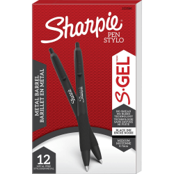 Sharpie S-Gel Pens, Pack Of 12, Medium Point, 0.7 mm, Matte Black Barrel, Black Ink