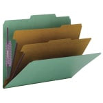 Smead Classification Folders, Pressboard With SafeSHIELD Fasteners, 2 Dividers, 2in Expansion, Letter Size, Green, Box Of 10