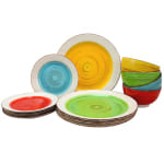 Gibson Home Confetti Band 12-Piece Mix And Match Dinnerware Set, Assorted Colors