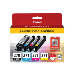 Canon PGI-270/CLI-271 Black And Cyan, Magenta, Yellow Ink Tanks And Paper, Pack Of 4, 0373C005