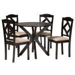 Baxton Studio Carlin 5-Piece Dining Set, Sand/Dark Brown