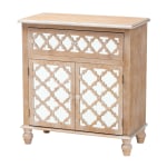 Baxton Studio Leah 1-Drawer Quatrefoil Storage Cabinet, Oak Brown/Mirrored