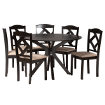 Baxton Studio Carlin 7-Piece Dining Set, Sand/Dark Brown