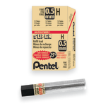 Pentel Super Hi-Polymer Leads, 0.5 mm, H, Medium, 12 Leads Per Tube