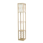 Simple Designs Floor Lamp Etagere Organizer Storage Shelf And Wine Rack, 62-3/4inH, Tan/White