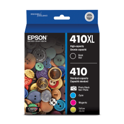 Epson 410XL Claria Premium High-Yield Black And Photo Black And Cyan, Magenta, Yellow Ink Cartridges, Pack Of 5, T410XL-BCS