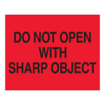 Tape Logic Safety Labels, "Do Not Open With Sharp Object", Rectangular, DL1631, 8in x 10in, Fluorescent Red, Roll Of 250 Labels