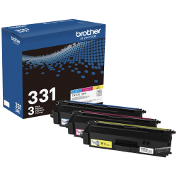 Brother TN331 Standard Yield Cyan, Magenta and Yellow Toner Cartridges, 3-pack, TN3313PK