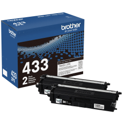 Brother TN-433 High-Yield Black Toner Cartridges, Pack Of 2, TN-433BK