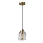 Adesso Bristol Pendant Lamp, 8inH x 6inW, Clear Shade/Antique Brass Base