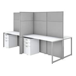 Bush Business Furniture Easy Office 60inW 4-Person L-Shaped Cubicle Desk Workstation With 66inH Panels, Pure White/Silver Gray, Standard Delivery