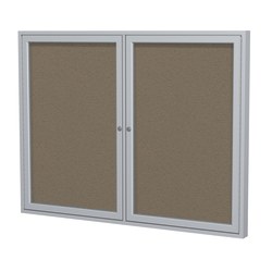 Ghent Traditional Enclosed 2-Door Fabric Bulletin Board, 36in x 60in, Taupe, Satin Aluminum Frame