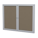 Ghent 2 Door Enclosed Fabric Bulletin Board, Satin Aluminum Frame, 36inH x 60inW, Taupe