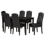 Baxton Studio Dylin 7-Piece Dining Set, Black/Dark Brown