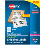 Avery TrueBlock White Laser Shipping Labels, With Paper Receipt, 5127, 5 1/16in x 7 5/8in, Pack Of 50