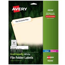 Avery Easy Peel EcoFriendly Permanent File Folder Labels, 48266, 2/3in x 3 7/16in, 100% Recycled, White, Pack Of 750