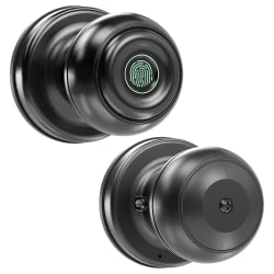 GeekTale K01 Smart Fingerprint Doorknob Lock, 3.11inH x 2.48inW x 2.48inD, Matte Black