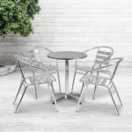 Flash Furniture Lila 5-Piece 23-1/2in Round Aluminum Indoor/Outdoor Table Set With Slat-Back Chairs