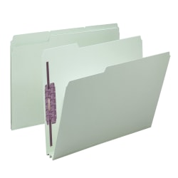 Smead Pressboard Fastener Folders With SafeSHIELD Fasteners, 2in Expansion, Letter Size, 100% Recycled, Gray/Green, Box Of 25