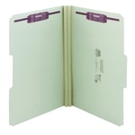 Smead Pressboard Fastener Folders With SafeSHIELD Fasteners, 2in Expansion, Legal Size, 100% Recycled, Gray/Green, Box Of 25