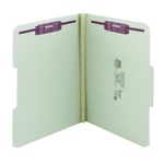 Smead Pressboard Fastener Folders With SafeSHIELD Fasteners, 1in Expansion, Letter Size, 100% Recycled, Gray/Green, Box Of 25