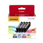 Canon CLI-281 ChromaLife 100+ Black And Cyan, Magenta, Yellow Ink Tanks, Pack Of 4, 2091C005