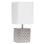 Simple Designs Petite Hammered Square Table Lamp, 11-13/16inH, White/Chrome