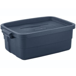 Rubbermaid Roughneck Tote With Lid, 10 Gallons, 8-7/8inH x 15-7/8inW x 23-7/8inD, Dark Indigo Metallic