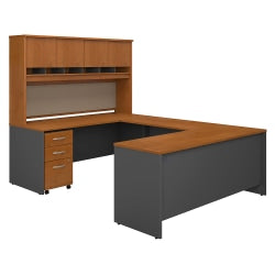 Bush Business Furniture 72inW U-Shaped Corner Desk With Hutch And Storage, Hansen Cherry/Graphite Gray, Standard Delivery