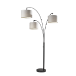 Adesso Bowery 3-Arm Arc Floor Lamp, 73-1/2inH, Taupe Shade/Matte Black Base