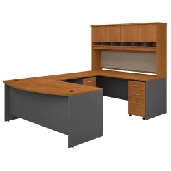 Bush Business Furniture 72inW Bow-Front U-Shaped Corner Desk With Hutch And Storage, Hansen Cherry/Graphite Gray, Standard Delivery