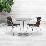 Flash Furniture Lila 3-Piece 27-1/2in Round Aluminum Indoor/Outdoor Table Set With Rattan Chairs, Dark Brown