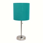 Creekwood Home Oslo Power Outlet Metal Table Lamp, 19-1/2inH, Teal Shade/Brushed Steel Base