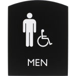 Lorell Arched Mens Handicap Restroom Sign - 1 Each - Men Print/Message - 6.8in Width x 8.5in Height - Rectangular Shape - Surface-mountable - Easy Readability, Braille - Plastic - Black