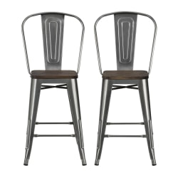 LumiSource Diana Corduroy Counter Stools, Walnut/Gray, Set Of 2 Stools