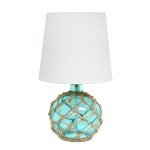 Lalia Home Maritime Glass And Rope Table Lamp, 14-3/4inH, White/Aqua