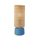 Adesso Sheffield Table Lantern, 16inH, Rattan Shade/Turquoise Base