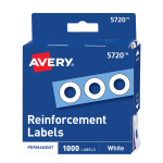 Avery Permanent Self-Adhesive Hole Punch Reinforcement Labels, 1/4in Diameter, White, Pack Of 1,000