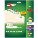 Avery TrueBlock Permanent Inkjet/Laser File Folder Labels, 5266, 2/3in x 3 7/16in, Assorted, Box Of 750