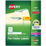 Avery TrueBlock Permanent Inkjet/Laser File Folder Labels, 5866, 2/3in x 3 7/16in, Green, Box Of 1,500