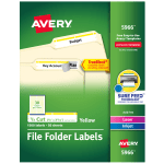 Avery TrueBlock File Folder Labels With Sure Feed Technology, 5966, Rectangle, 2/3in x 3-7/16in, White/Yellow, Pack Of 1,500