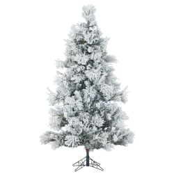 Fraser Hill Farm 7 1/2in Flocked Snowy Pine Artificial Christmas Tree, White/Black