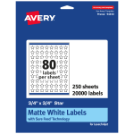 Avery Permanent Labels With Sure Feed, 94610-WMP250, Star, 3/4in x 3/4in, White, Pack Of 20,000