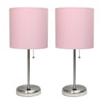 LimeLights Stick Lamps, 19-1/2inH, Light Pink Shade/Brushed Steel Base, Set Of 2 Lamps